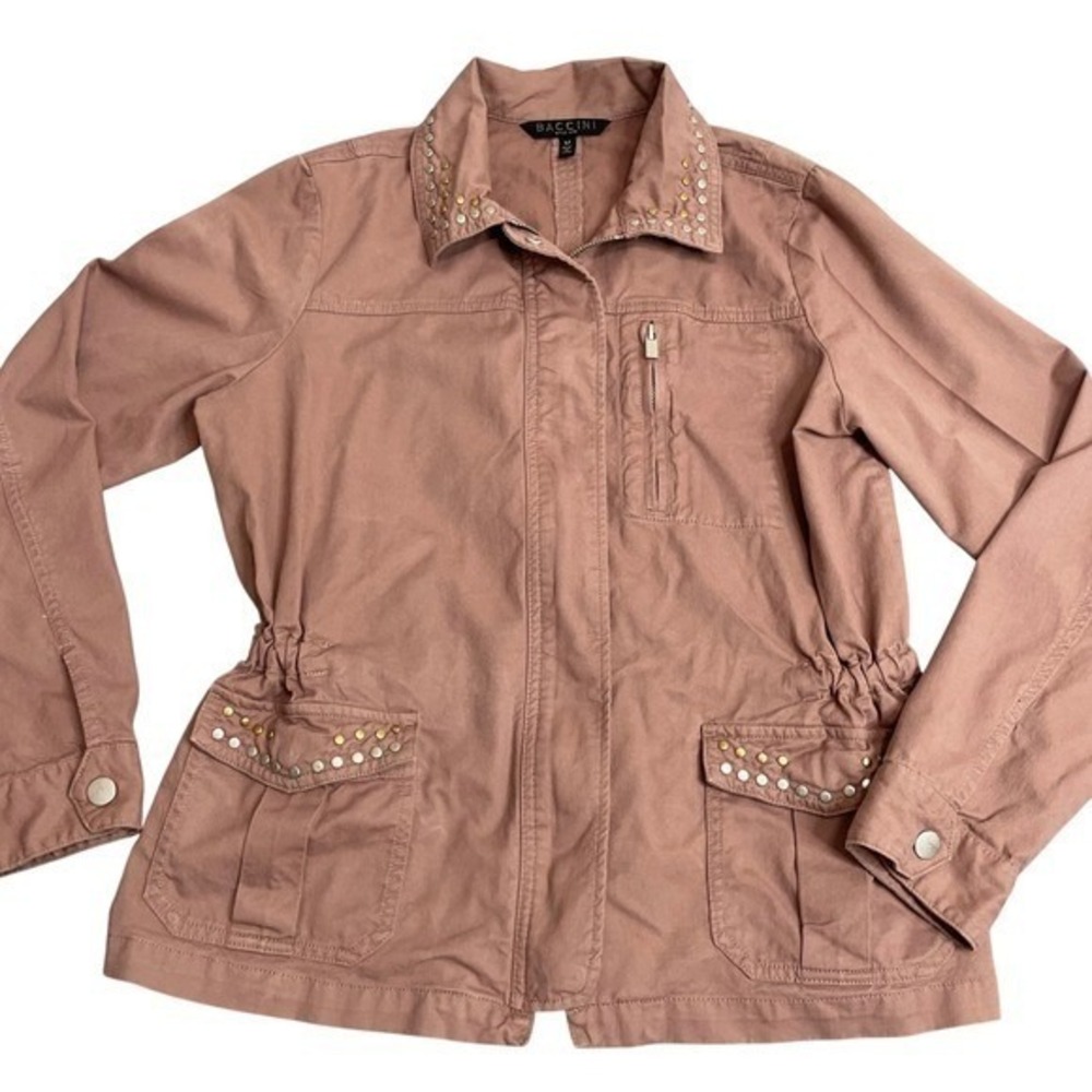 Baccini Womens Mauve Studded Utility Field Jacket Size M‎ Dusty Rose Cargo Zip